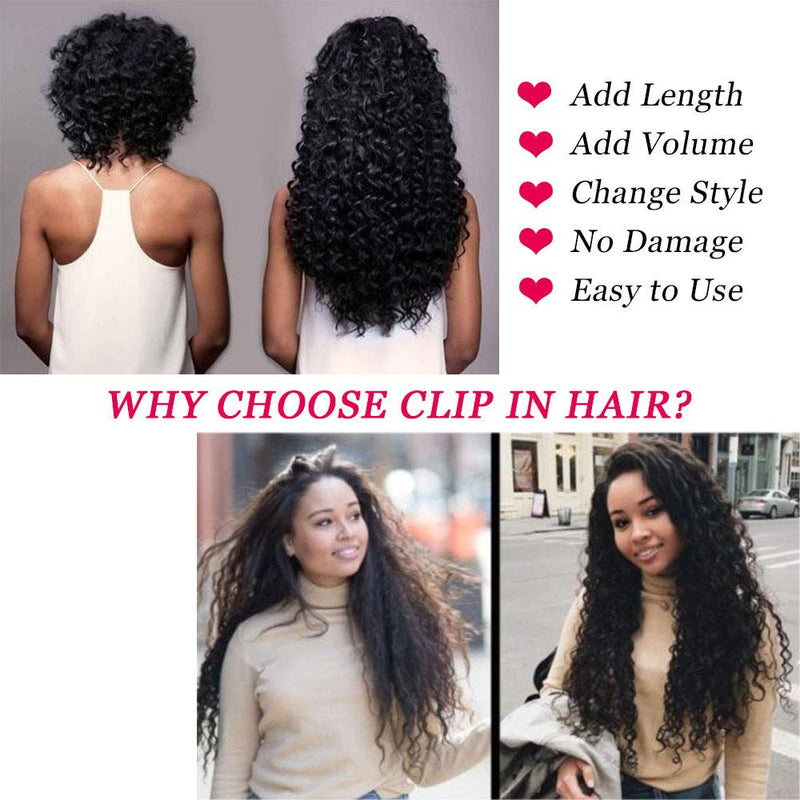 Deep Wave Clip ins Hair Extensions Virgin Human Hair Wavy Unprocessed Clip in Hair Extensions Set of 10 You Choose the Length from 10 - 20"