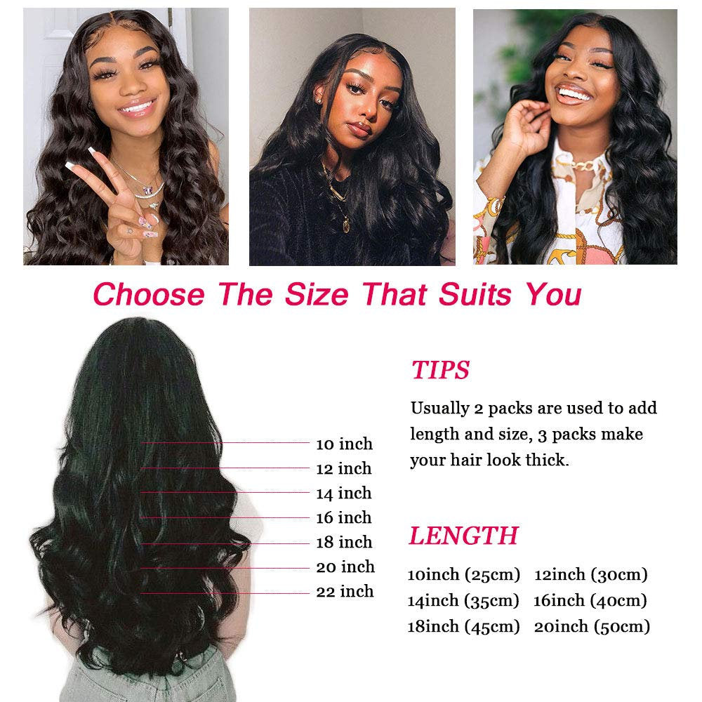Body Wave Clip ins Hair Extensions Virgin Human Hair Wavy Unprocessed Clip in Hair Extensions Set of 10 You Choose the Length from 10 - 20"