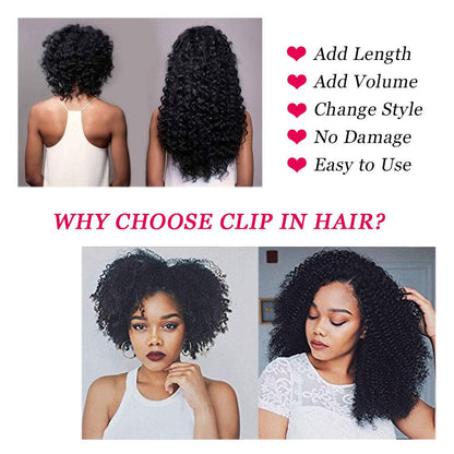 Kinky Curly Clip in Hair Extensions Virgin Human Hair Wavy Unprocessed Clip in Hair Extensions Set of 10 You Choose the Length from 10 - 20"