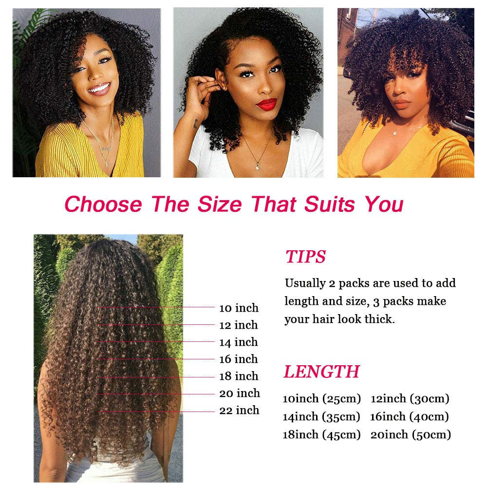 Kinky Curly Clip in Hair Extensions Virgin Human Hair Wavy Unprocessed Clip in Hair Extensions Set of 10 You Choose the Length from 10 - 20"