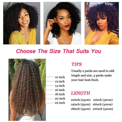 Kinky Curly Clip in Hair Extensions Virgin Human Hair Wavy Unprocessed Clip in Hair Extensions Set of 10 You Choose the Length from 10 - 20"