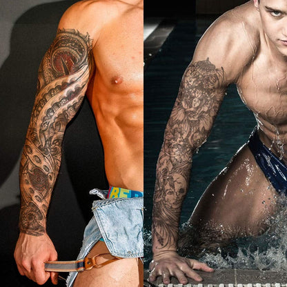 6 Full Arm 6 x 18" Sheets Waterproof Fake Tattoo Temporary Realistic Waterproof Full Arm Fake Tattoo Flower Can Also Use for DIY Crafting