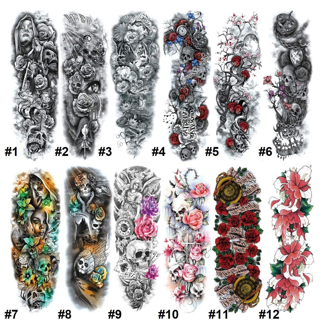 Full Arm Temporary Tattoo Sleeve Large Vine Peony Flower Rose Skull Skeleton Leg Makeup Floral Blossom Tribal Lotus Realistic Waterproof