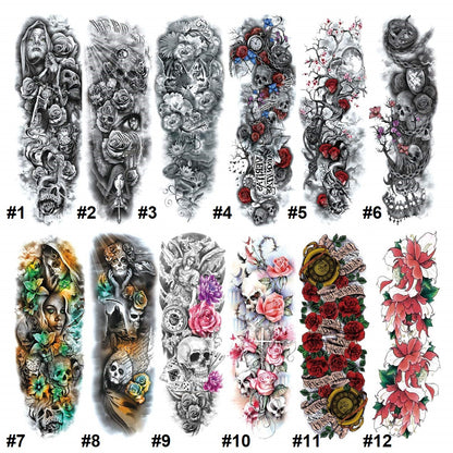 Full Arm Temporary Tattoo Sleeve Large Vine Peony Flower Rose Skull Skeleton Leg Makeup Floral Blossom Tribal Lotus Realistic Waterproof