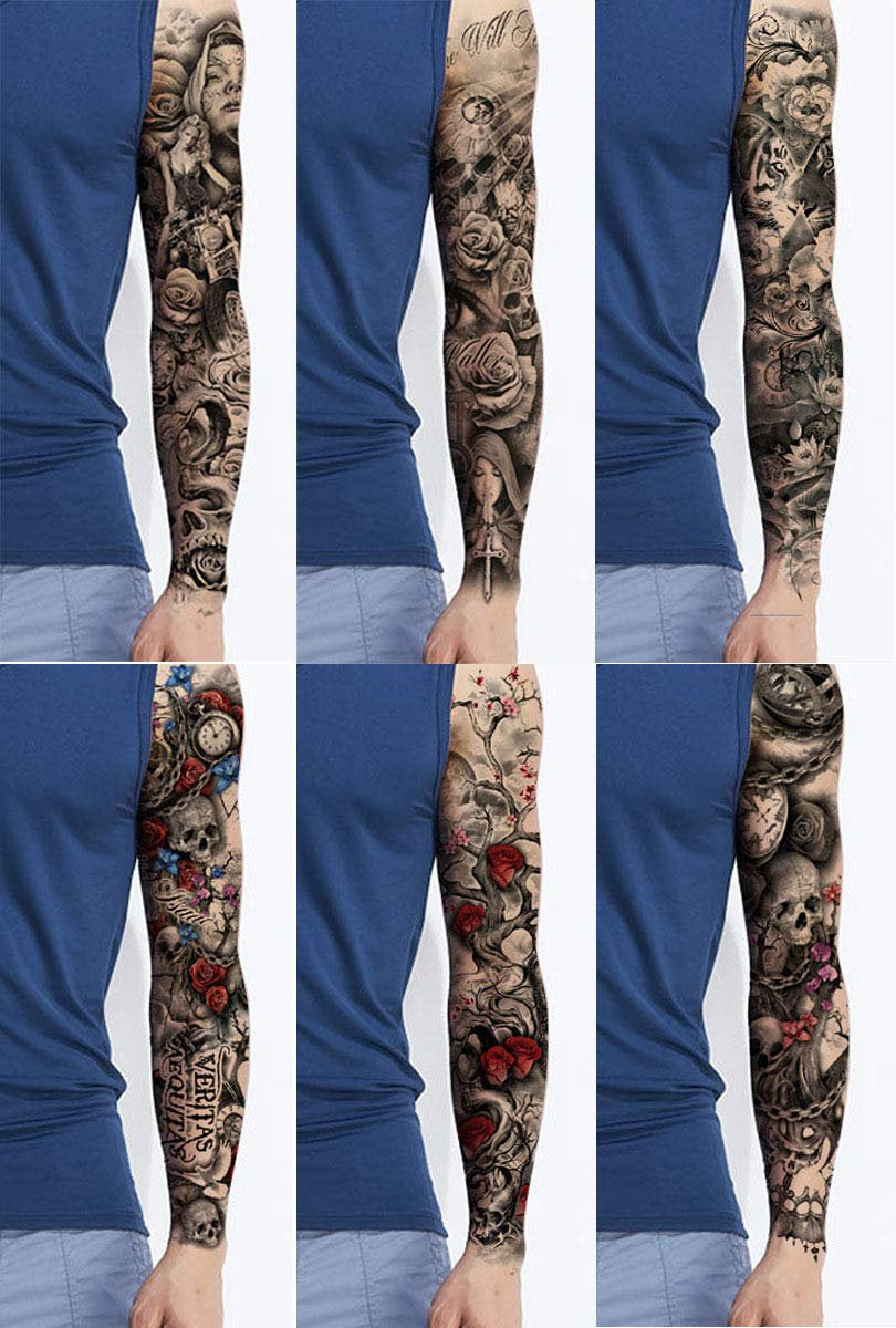 Full Arm Temporary Tattoo Sleeve Large Vine Peony Flower Rose Skull Skeleton Leg Makeup Floral Blossom Tribal Lotus Realistic Waterproof