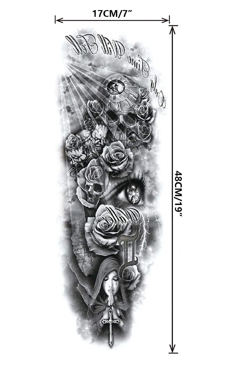Full Arm Temporary Tattoo Sleeve Large Vine Peony Flower Rose Skull Skeleton Leg Makeup Floral Blossom Tribal Lotus Realistic Waterproof