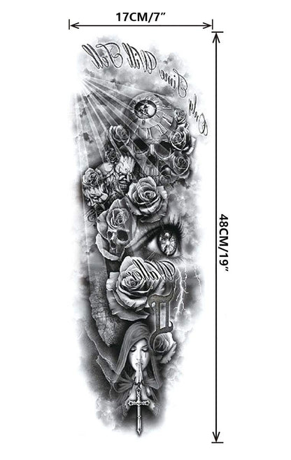 Full Arm Temporary Tattoo Sleeve Large Vine Peony Flower Rose Skull Skeleton Leg Makeup Floral Blossom Tribal Lotus Realistic Waterproof