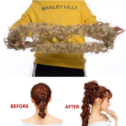Messy bun juva bun hair scrunchie fluffy curly tousled updo diy wrap around ponytail hairpiece 32inch wavy donut chignons