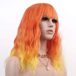 Trendy wig orange rooted blonde synthetic wig 14"