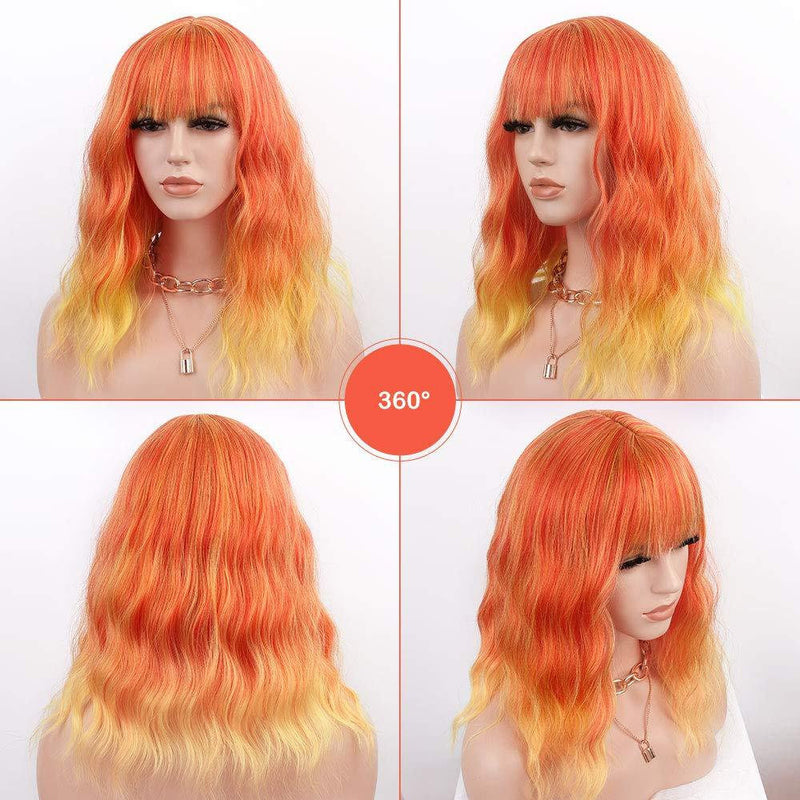 Trendy wig orange rooted blonde synthetic wig 14"