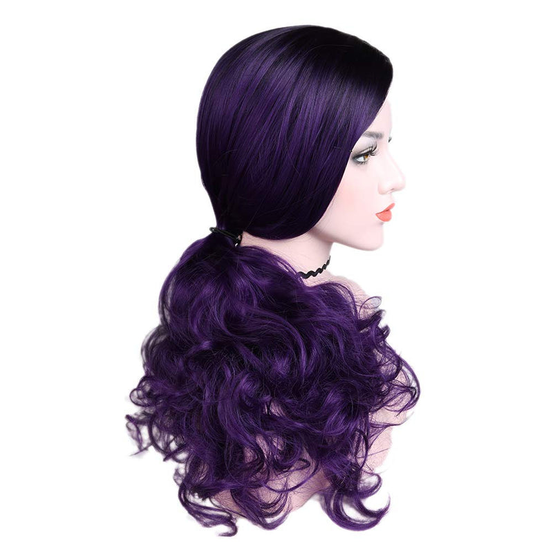 Black to Violet Purple Ombre Middle Parting Long Natural Curly Human Hair Look and Feel Heat Friendly Non Shedding Top Quality Synthetic Wig
