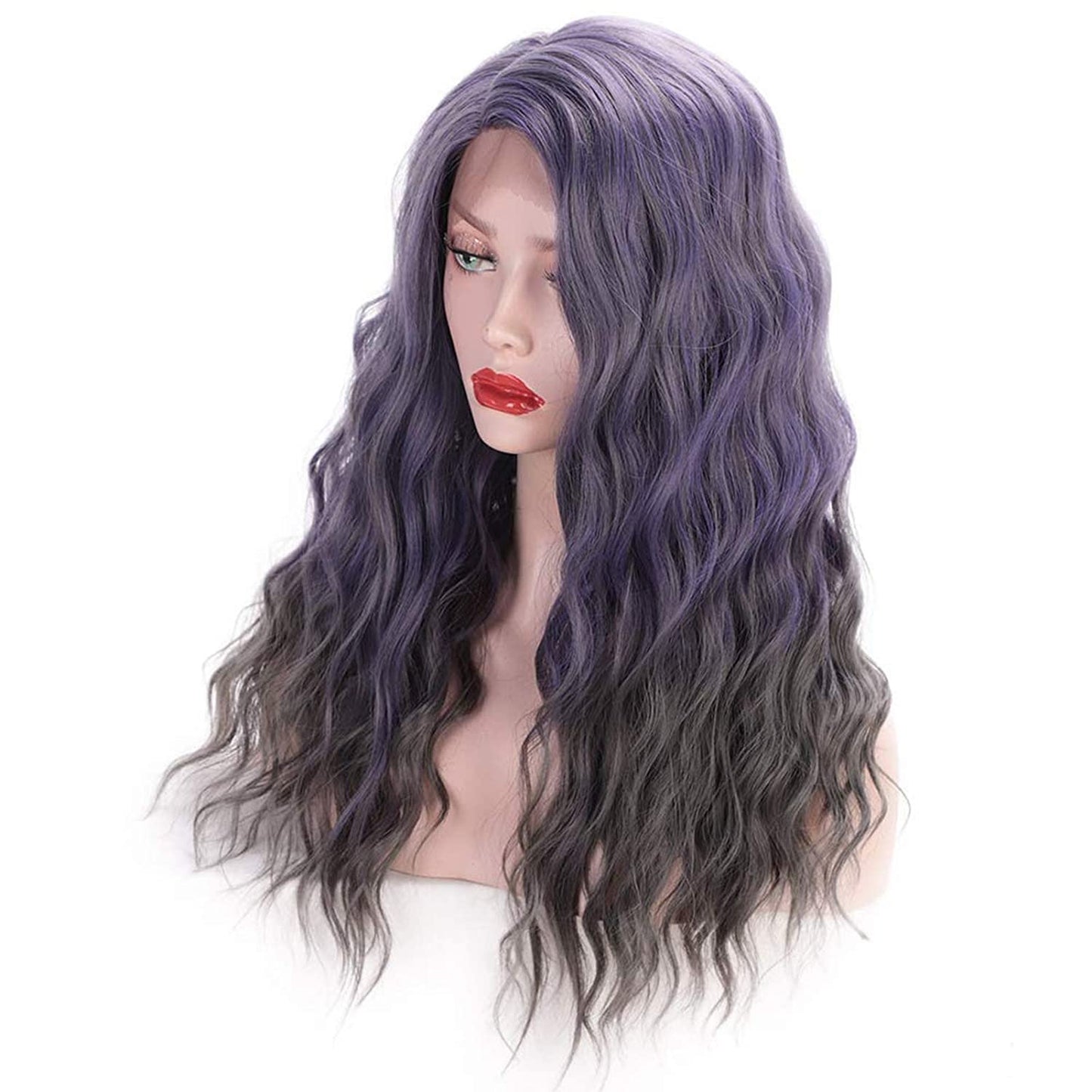 Lilac Purple Loose Wavy Curl Glueless Lace Front Synthetic Heat Resistant Fiber Wig Human Hair Feel Gorgeous Texture Comfortable to Wear 16"