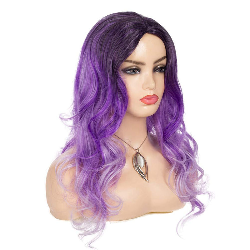 Unique Beautiful Natural Looking | Wavy Ombre Purple | Hand Dyed 22" | Human Hair Look and Feel Trendy Wig | Non Lace Wig | Mermaid Waves