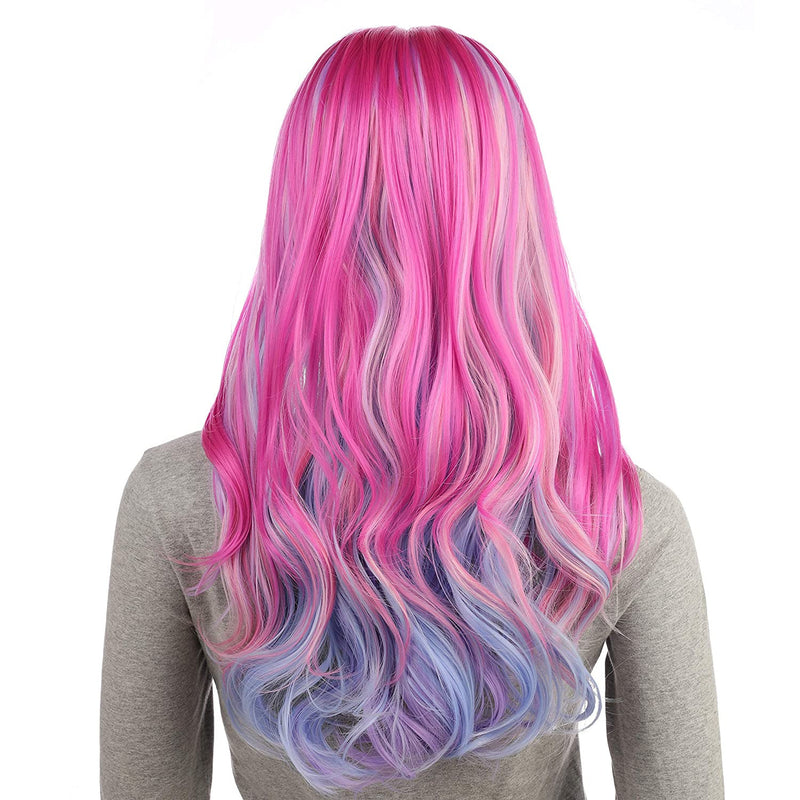 Multi-Color Pastel Rainbow | Charming Lolita | Rave Party | Pink and Light Lavender | Mixed Ombre 24" | Cosplay, Drag Queen Hair, Luxury Wig