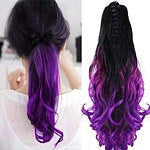 Three color synthetic curly ponytail human hair feel synthetic kinky curly hairpiece 22" claw clip
