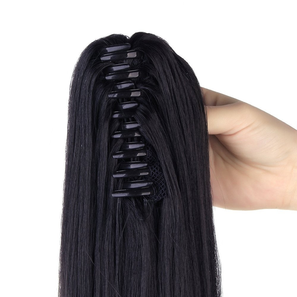 Three color synthetic curly ponytail human hair feel synthetic kinky curly hairpiece 22" claw clip