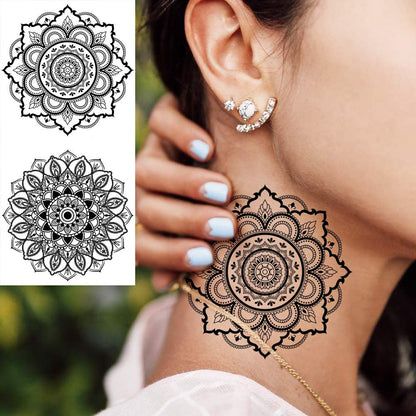 Yoga Mandala Temporary Tattoo - Realistic Fake Tattoos Body Art With No Pain - Yoga Gift - 12 Sheets with 24 Stunning Designs Size 7.4"x3.5"