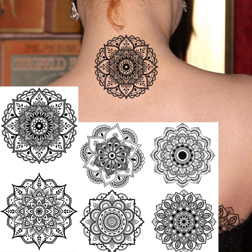 Yoga Mandala Temporary Tattoo - Realistic Fake Tattoos Body Art With No Pain - Yoga Gift - 12 Sheets with 24 Stunning Designs Size 7.4"x3.5"
