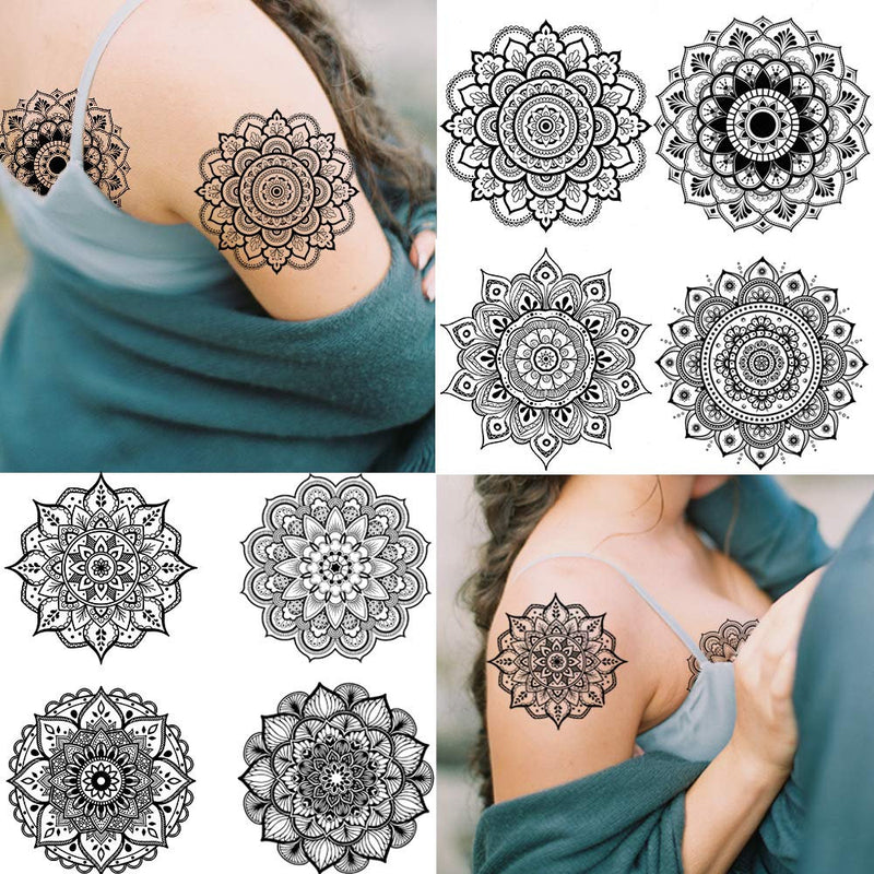 Yoga Mandala Temporary Tattoo - Realistic Fake Tattoos Body Art With No Pain - Yoga Gift - 12 Sheets with 24 Stunning Designs Size 7.4"x3.5"