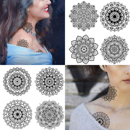 Yoga Mandala Temporary Tattoo - Realistic Fake Tattoos Body Art With No Pain - Yoga Gift - 12 Sheets with 24 Stunning Designs Size 7.4"x3.5"