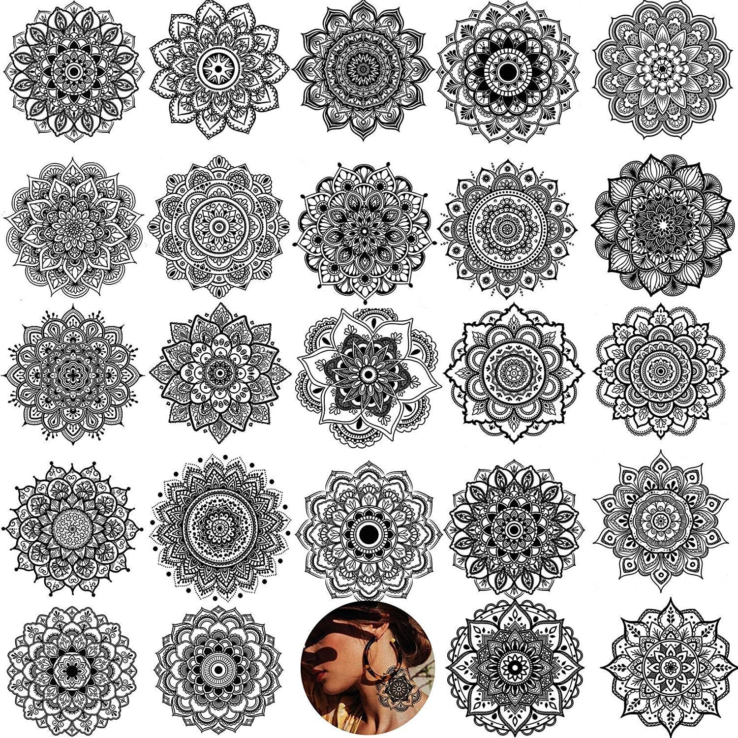 Yoga Mandala Temporary Tattoo - Realistic Fake Tattoos Body Art With No Pain - Yoga Gift - 12 Sheets with 24 Stunning Designs Size 7.4"x3.5"