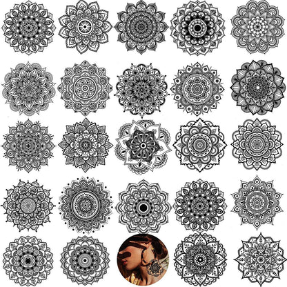 Yoga Mandala Temporary Tattoo - Realistic Fake Tattoos Body Art With No Pain - Yoga Gift - 12 Sheets with 24 Stunning Designs Size 7.4"x3.5"