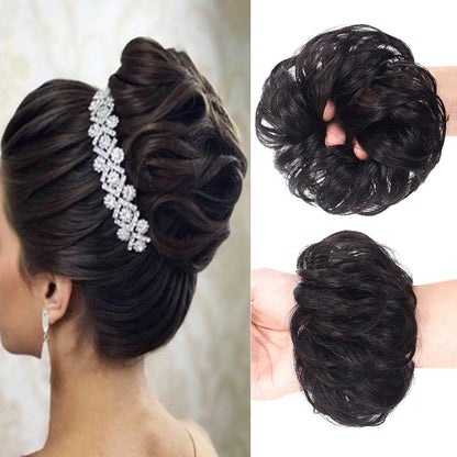 100% Brazilian Human Hair Curly Messy Bun Chignon Extensions Scrunchy Updo Hairpiece