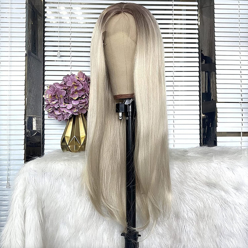 Gorgeous Ombre Blonde Synthetic Lace Front Heat Resistant Glueless Straight Synthetic Wig Pre Plucked with Baby Hair 22inch Lace Front Wig