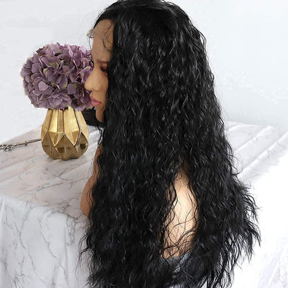 Gorgeous Natural Black Synthetic Lace Front Heat Resistant Glueless Water Wave Synthetic Wig Pre Plucked with Baby Hair 22" Lace Front Wig
