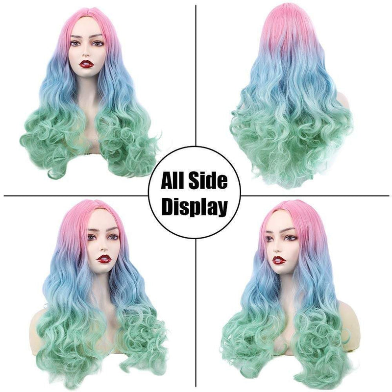 Trendy rainbow | unicorn | mermaid | big wave | 22" synthetic | human hair feel | drag queen | custom colored | stage performer | party wig