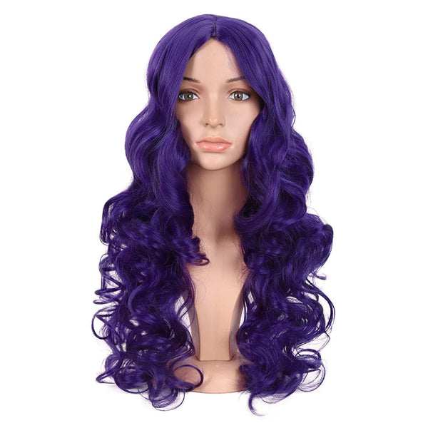 Dark Violet Purple Ombre Middle Parting Long Natural Curly Human Hair Look and Feel Heat Friendly Non Shedding Top Quality Synthetic Wig