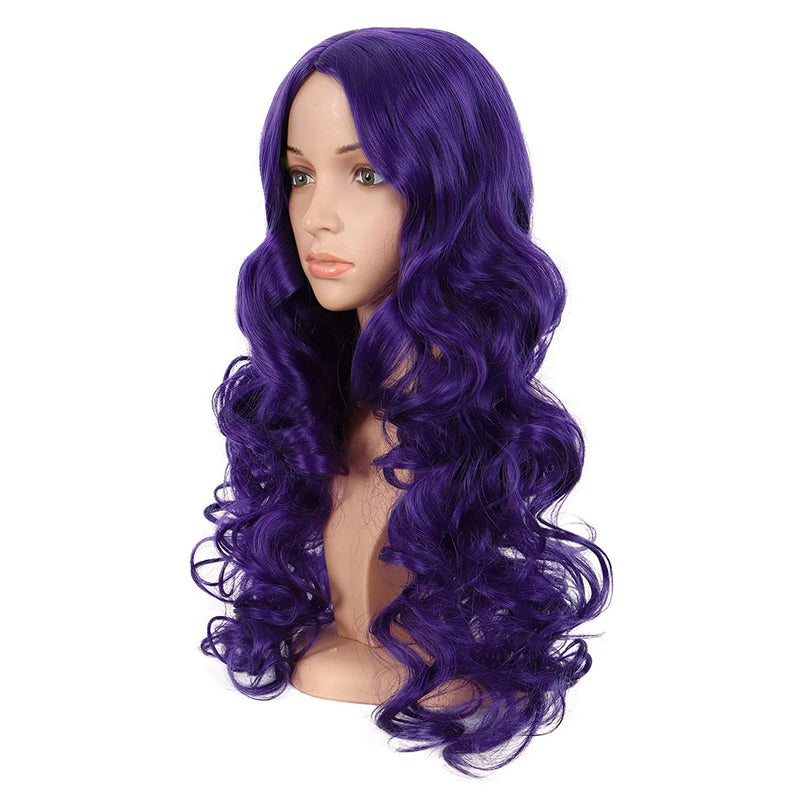 Dark Violet Purple Ombre Middle Parting Long Natural Curly Human Hair Look and Feel Heat Friendly Non Shedding Top Quality Synthetic Wig