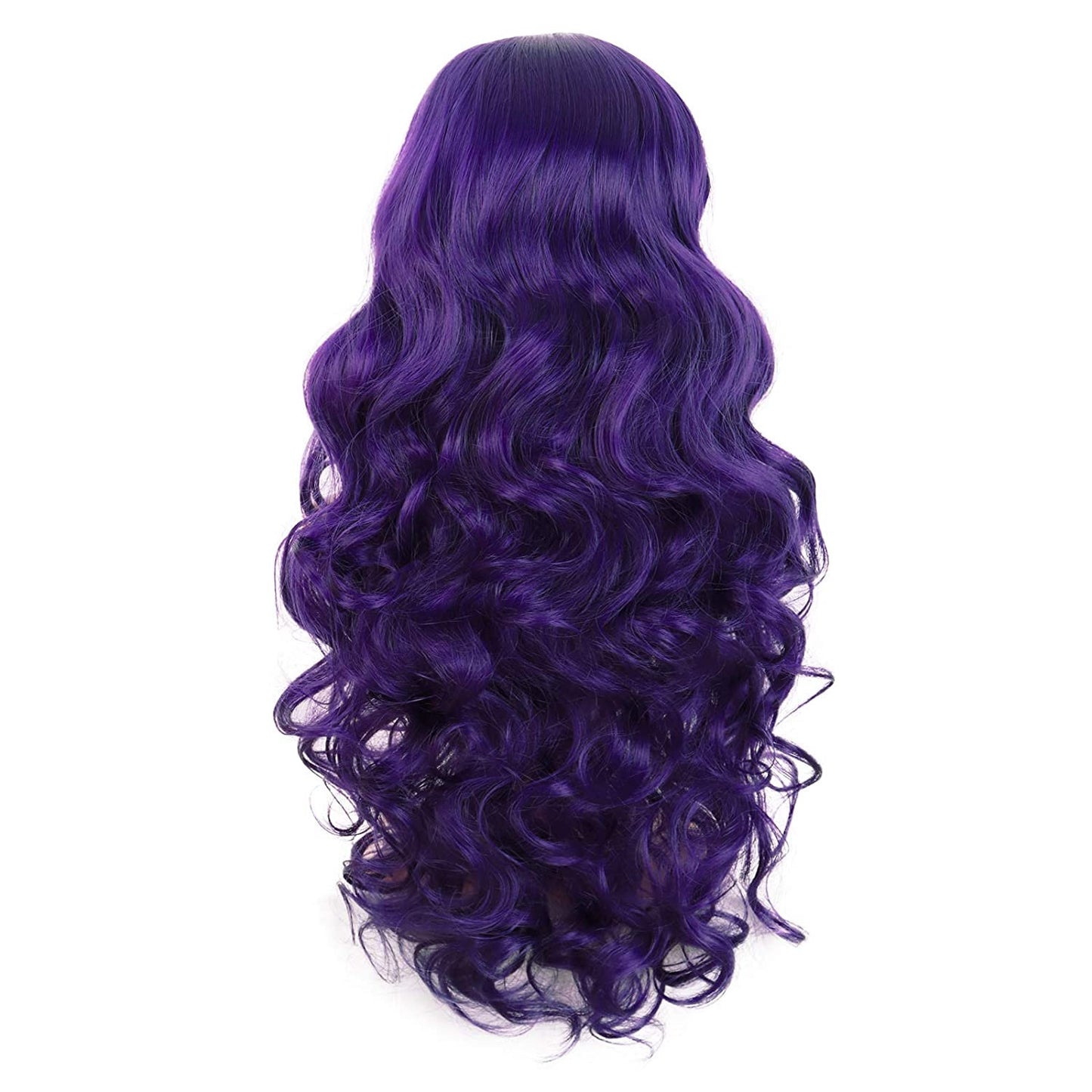 Dark Violet Purple Ombre Middle Parting Long Natural Curly Human Hair Look and Feel Heat Friendly Non Shedding Top Quality Synthetic Wig