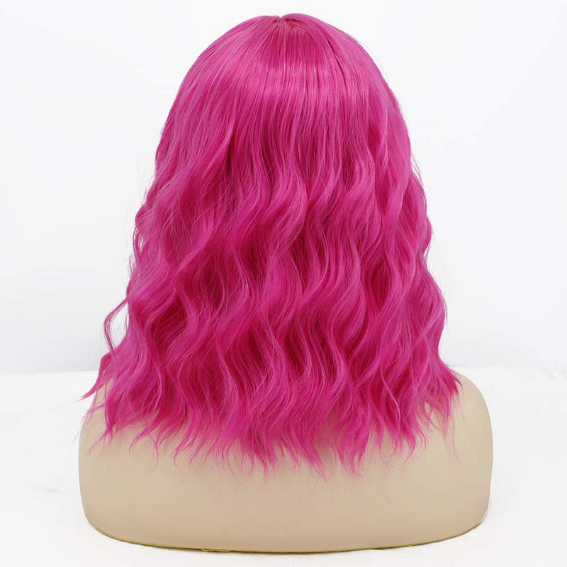 Hot Pink 14" Shoulder Length Middle Parting Full Synthetic Top with an Exquisite Lace Scalp Quality Heat Resistant Fiber Human Hair Feel Wig
