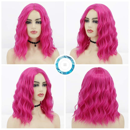 Hot Pink 14" Shoulder Length Middle Parting Full Synthetic Top with an Exquisite Lace Scalp Quality Heat Resistant Fiber Human Hair Feel Wig