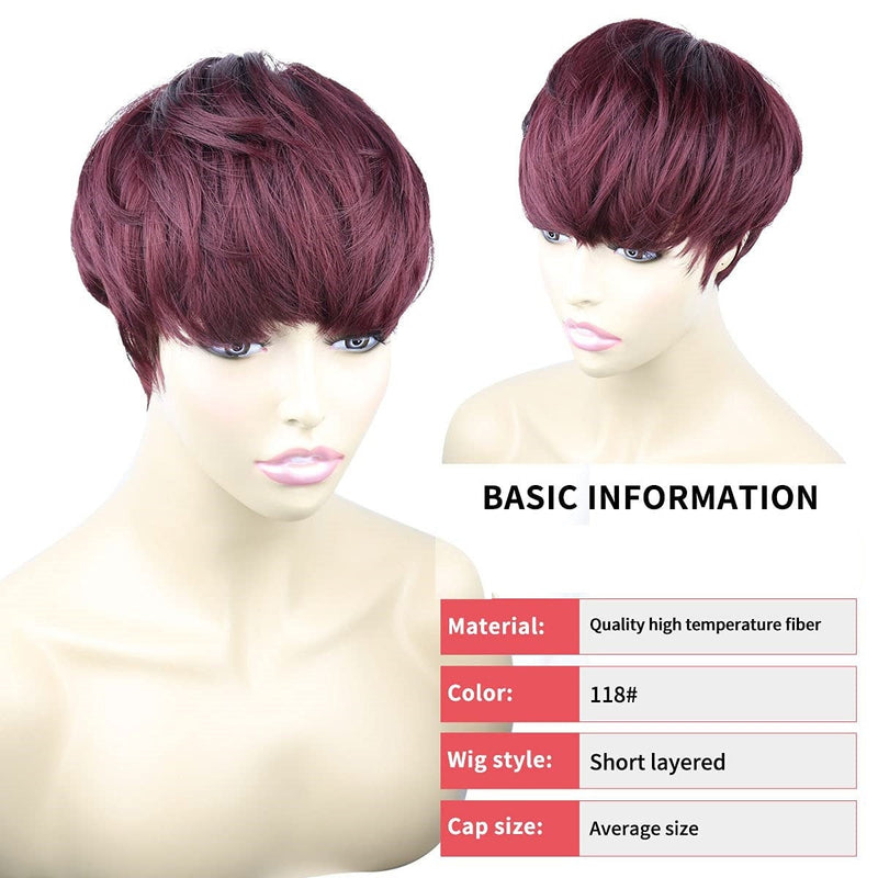 6 Inch RED Short Side Bang Straight Wig
