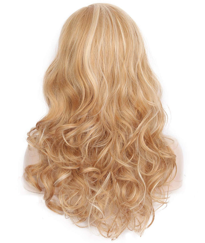 Mixed Blonde 20” Long Curly Body Wavy Wig with Air Bangs