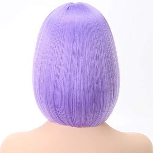 Light purple straight bob with straight bangs hand dyed synthetic 12" wig