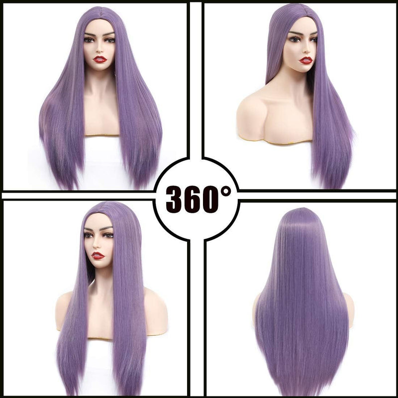 Lilac purple straight heat resistant 26" | trendy wigs | synthetic top quality heat resistant fiber | human hair feel | free shipping on 35+