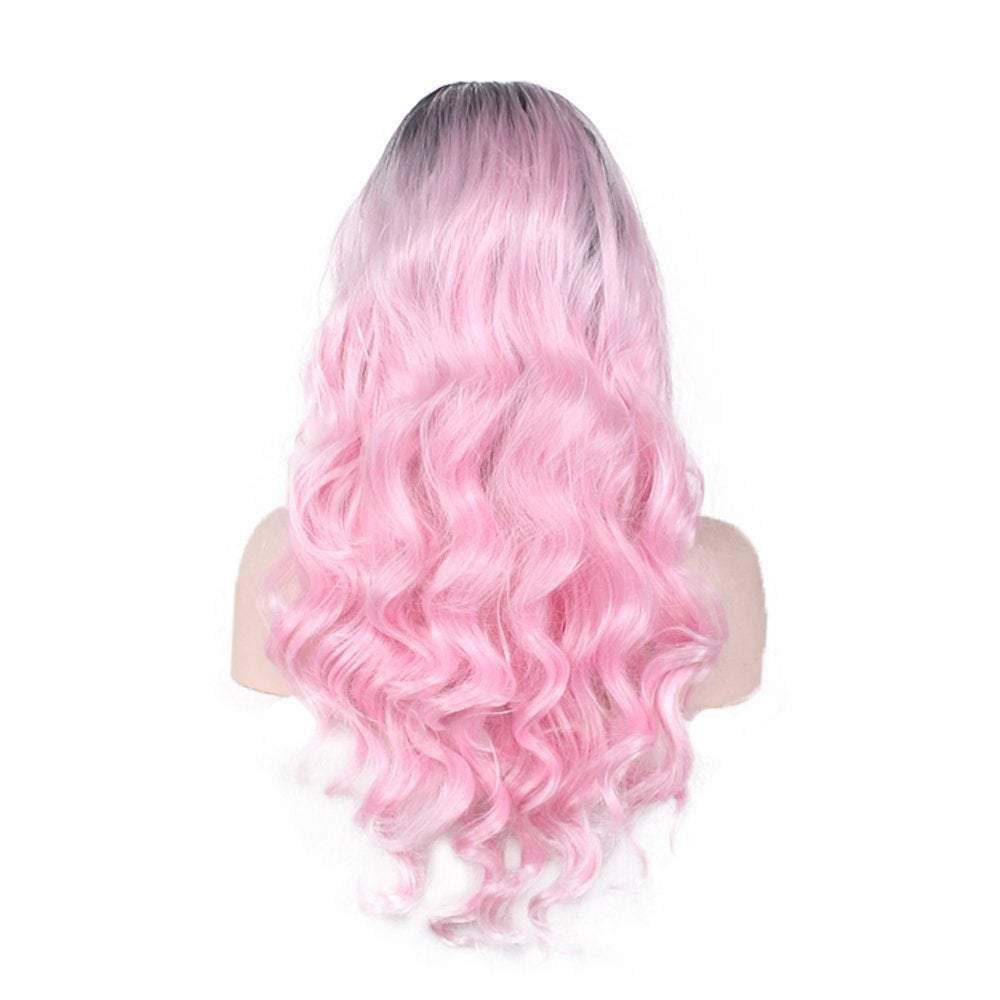 Trendy wig | dusty pink | lace front | hand dyed | black pink ombre | synthetic 26" wig |