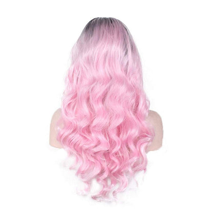 Trendy wig | dusty pink | lace front | hand dyed | black pink ombre | synthetic 26" wig |