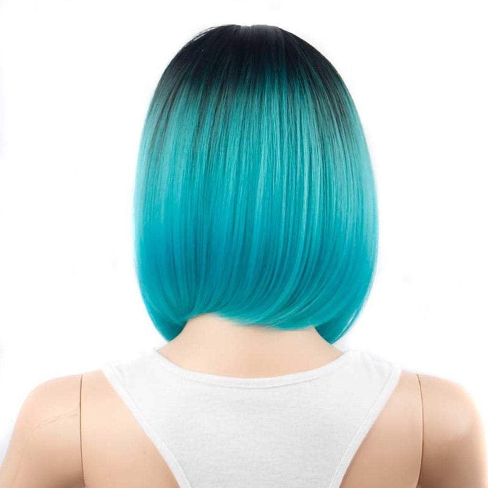 Aqua blue on black ombre 14" | trendy wigs | synthetic top quality heat resistant fiber | human hair look and feel | best seller