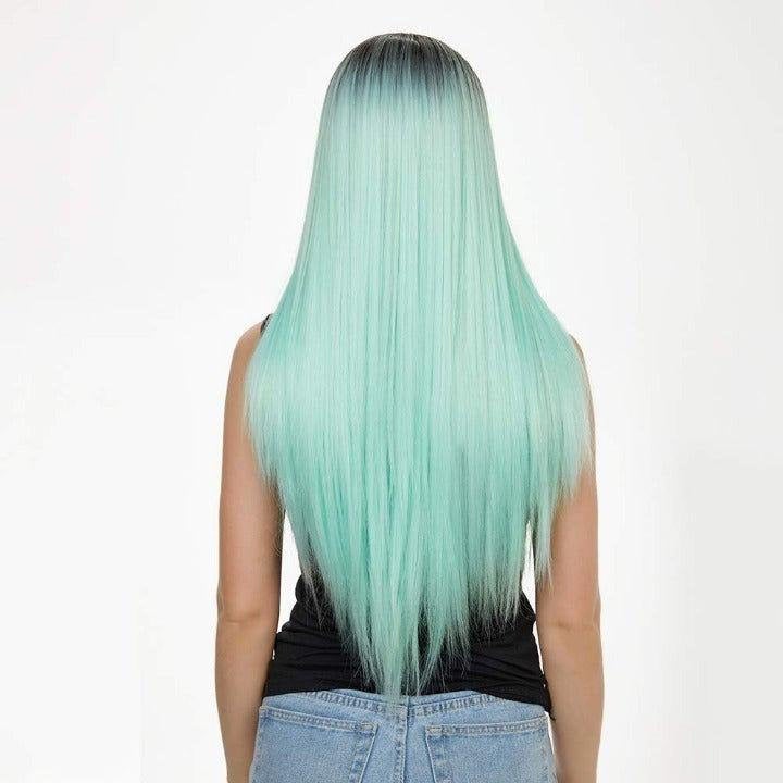 Chocolate chip mint green middle part ombre wig 26" | trendy wig | synthetic top quality heat resistant fiber | human hair look and feel