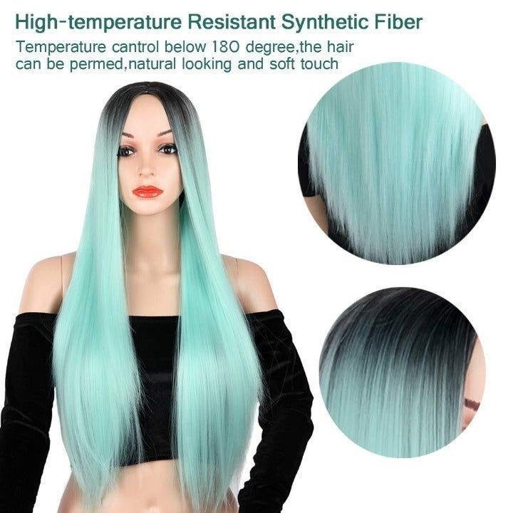 Chocolate chip mint green middle part ombre wig 26" | trendy wig | synthetic top quality heat resistant fiber | human hair look and feel