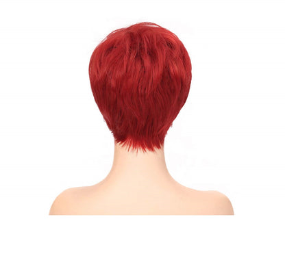 HOT RED 6" Pixie Short Side Bang Straight Wig