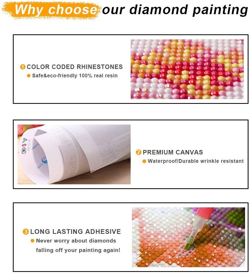 Set of 2 5D DIY Diamond Painting by Number Kit Full Round Drill Crystal Embroidery Kit for Home Wall Decor Horse 12x14 inches