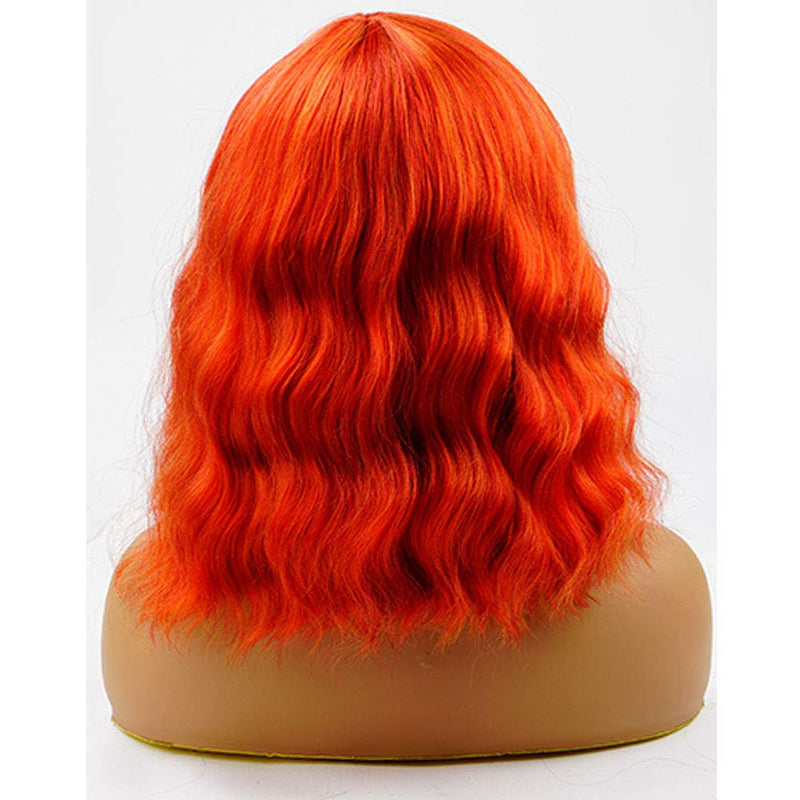 French girl style | 14" fire orange non lace party wig 180% density | human hair feel | adjustable cap | heat resistant