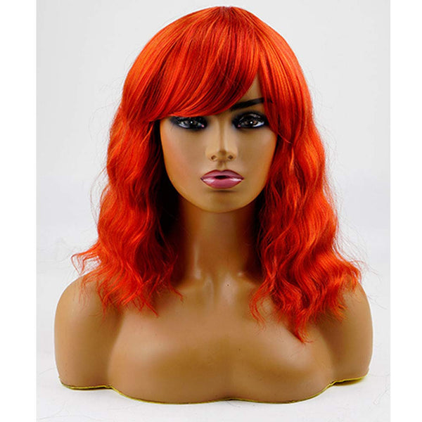 French girl style | 14" fire orange non lace party wig 180% density | human hair feel | adjustable cap | heat resistant