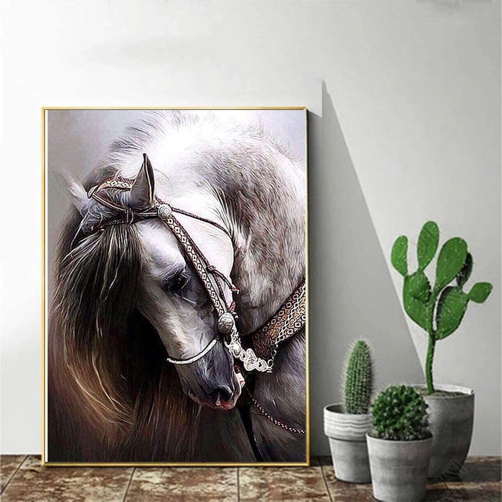 Set of 2 5D DIY Diamond Painting by Number Kit Full Round Drill Crystal Embroidery Kit for Home Wall Decor Horse 12x14 inches