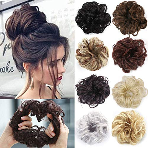 French girl style | thick faux human hair | messy updo bun |  #119 - light brown & blonde mix | super fluffy | cat ear buns need 2